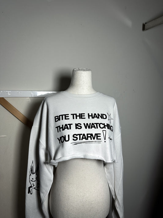 BITE THE HAND Cropped Crew - XL